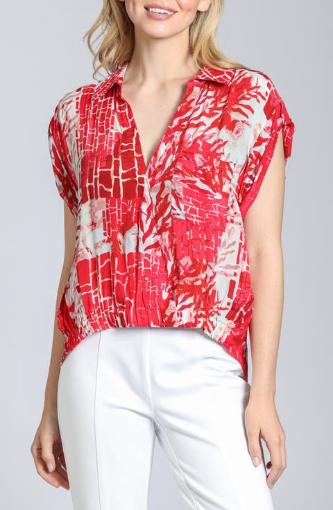 Print Wrap Front Cotton High-Low Top
