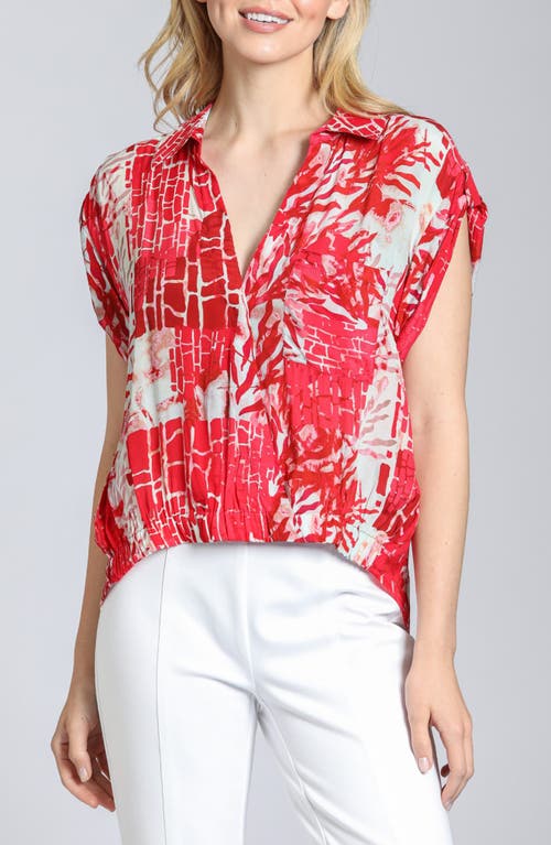 Apny Print Wrap Front Cotton High-low Top In Red