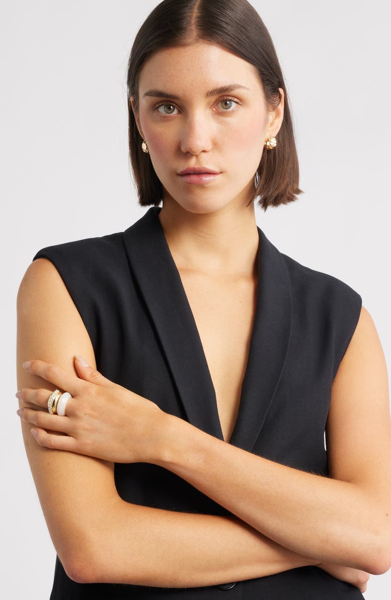 Nordstrom Set of 2 Resin & Faux Pearl Rings, Alternate, color, White- Gold