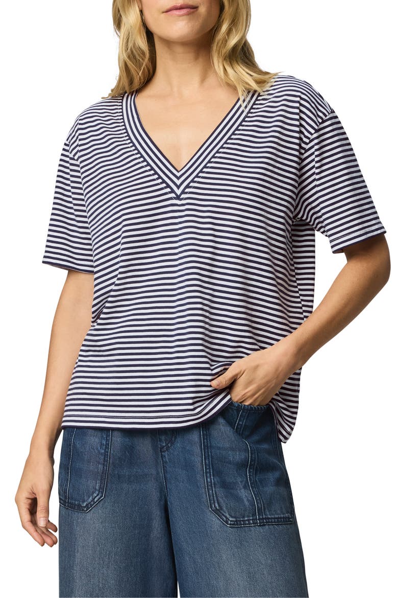 Kacey Stripe V-Neck T-Shirt, Main, color, NAVY BLUE/ WHITE