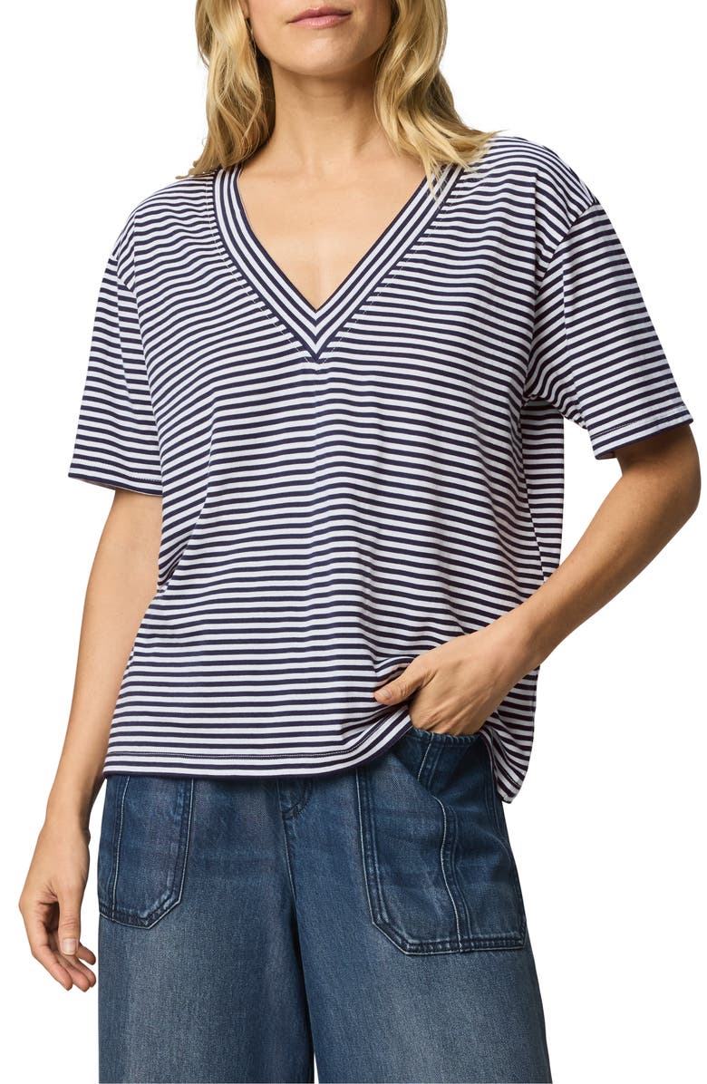 Splendid Kacey Stripe V-Neck T-Shirt, Main, color, Navy Blue/ White