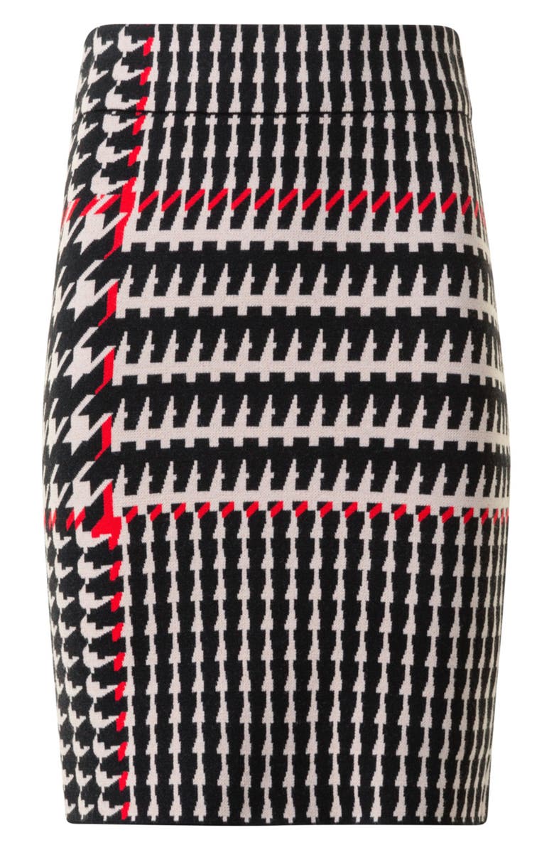 Akris punto Mixed Houndstooth Check Stretch Virgin Wool Knit Skirt, Alternate, color, Black-Cream-Vermillion