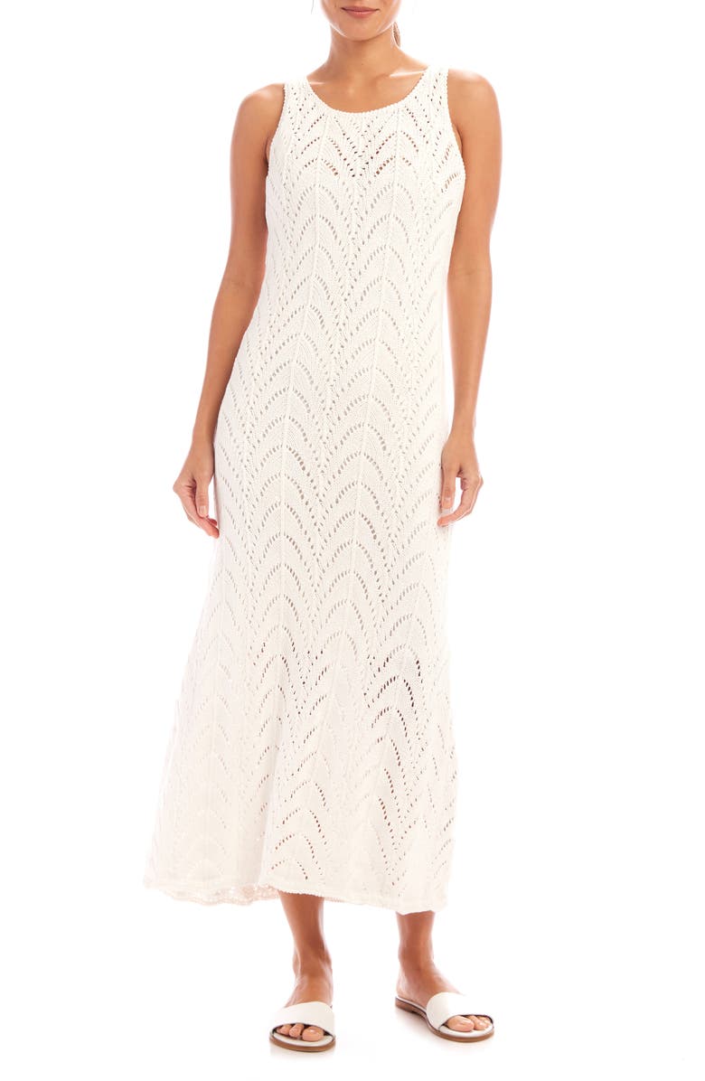 Karen Kane Flowy Openwork Midi Dress, Main, color, Off White