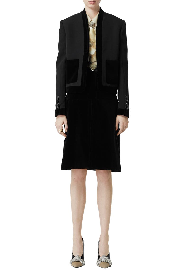 Velvet Trim Crop Jacket, Main, color, BLACK