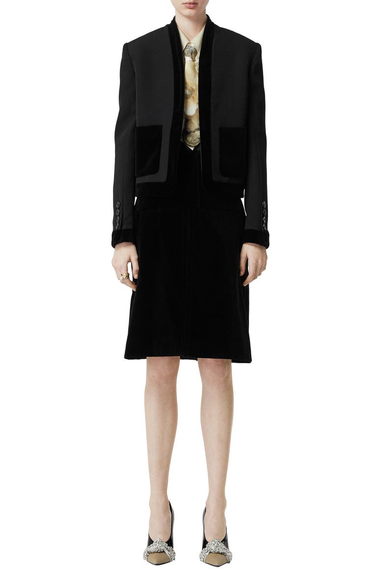 Burberry Velvet Trim Crop Jacket, Main, color,