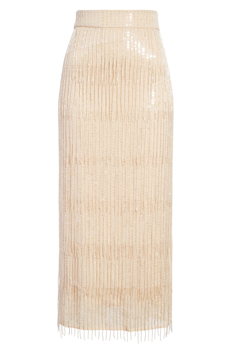 ASOS DESIGN Sequin Fringe Pencil Skirt, Alternate, color, Beige