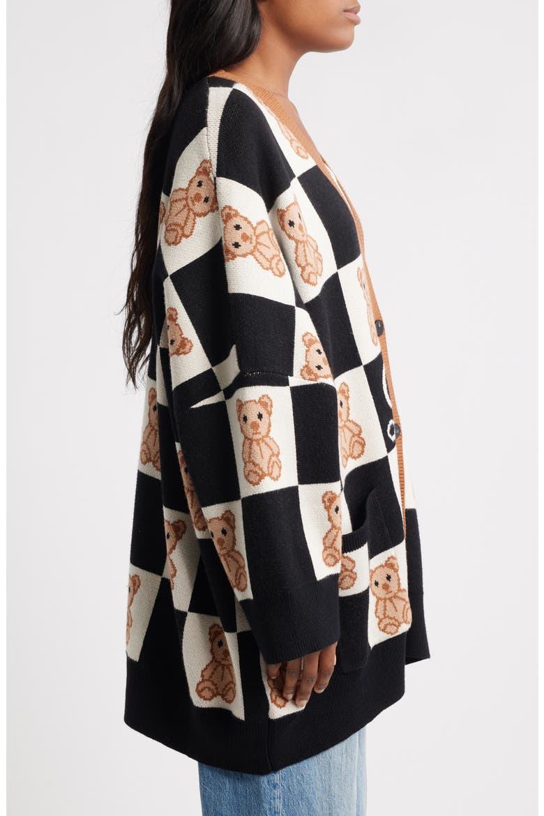 Teddy Oversize Cardigan, Alternate, color, BLACK AND WHITE