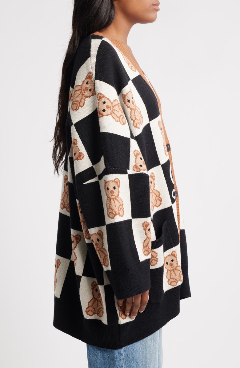 Dressed in Lala Teddy Oversize Cardigan, Alternate, color, Black And White