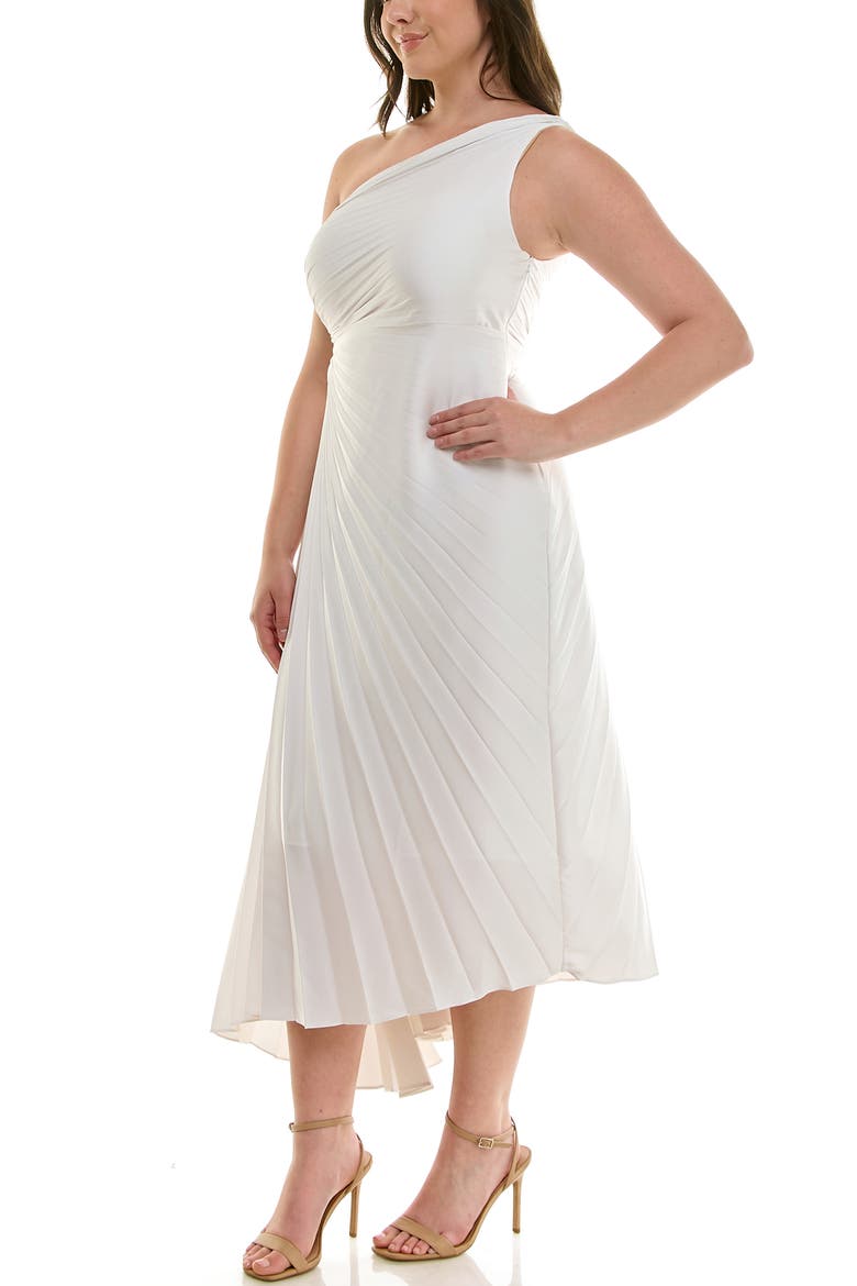One Shoulder Pleat Midi Dress, Alternate, color, CLOUD DANCER