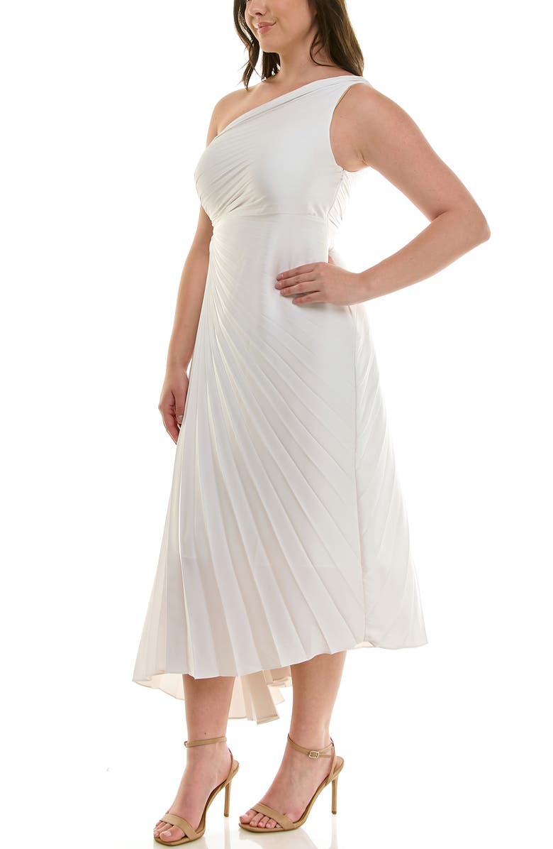 Nicole Miller One Shoulder Pleat Midi Dress, Alternate, color, Cloud Dancer