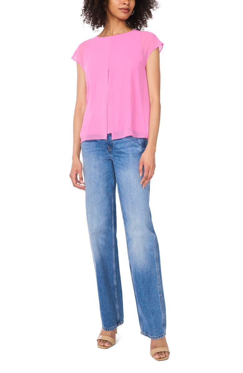 Vince Camuto Mesh Overlay Georgette Top, Alternate, color, Violet Blush