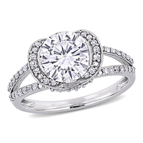 Moissanite & Diamond Split Shank Ring 14k