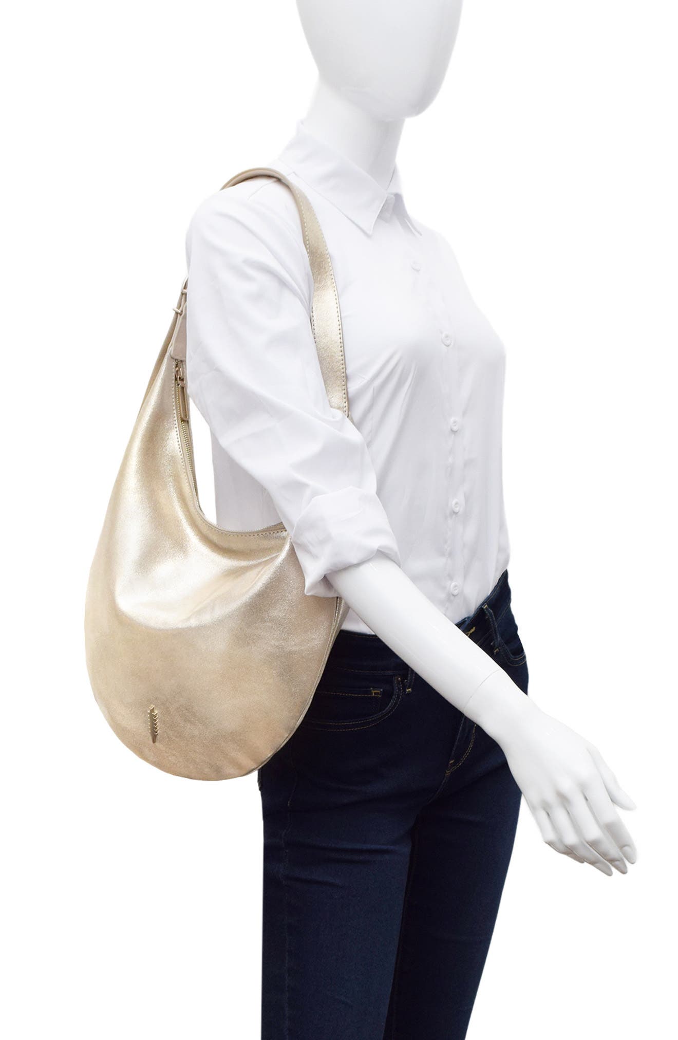 Thacker Wyatt Shimmer Leather Hobo, Alternate, color, Champagne