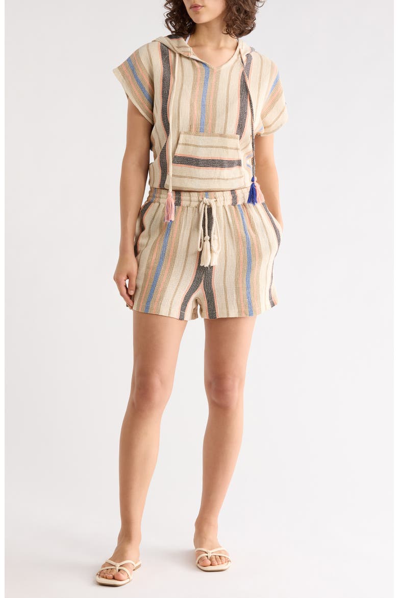 Drawstring Cotton Cover-Up Shorts, Main, color, NATURAL/ BLUE STRIPE