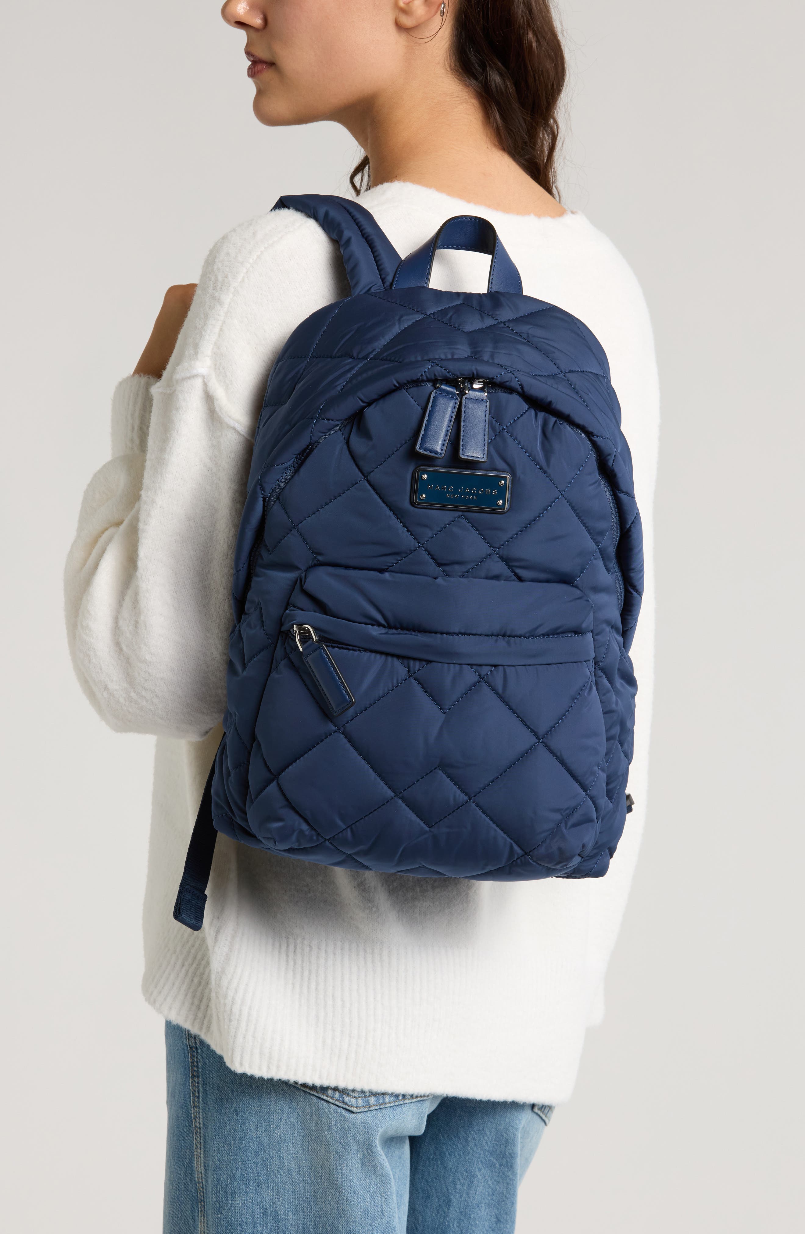Quilted Nylon School Backpack, Alternate, color, AZURE BLUE