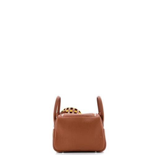 Pre-owned Hermes Hermes Lindy Quadrille Bag Clemence With Canvas Mini In Gold