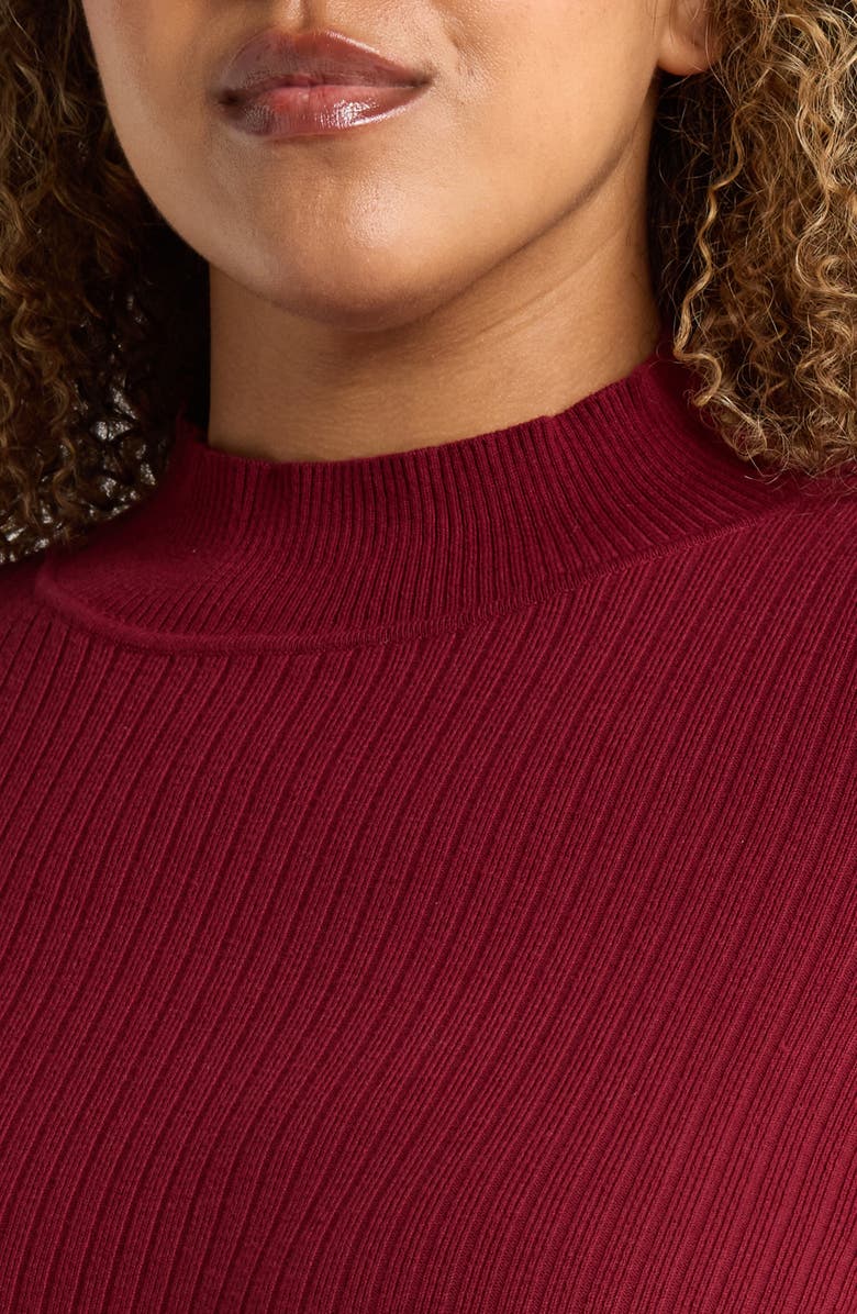 Jones New York Sutton Mock Neck Long Sleeve Cotton Blend Sweater, Alternate, color, Bordeaux