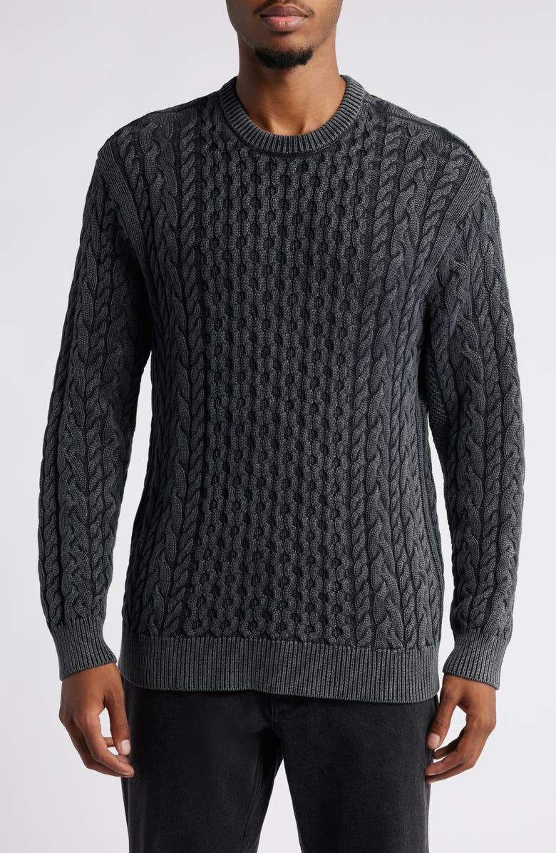 Obey Faded Wash Cable Sweater, Main, color, 