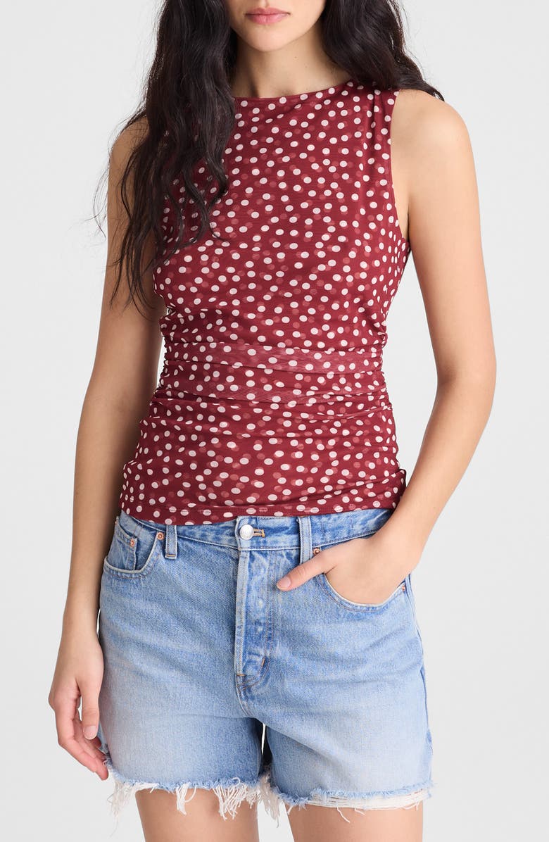 Madewell Cinched Double Layer Mesh Top, Main, color, Red Currant