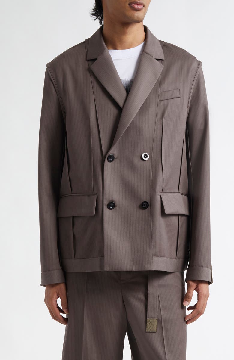 Sacai Pinstripe Double Breasted Wool Doeskin Blazer, Main, color,