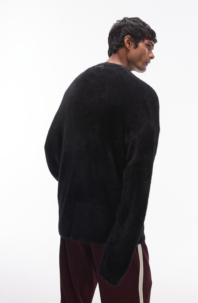 Topman Fluffy Cardigan, Alternate, color, Black