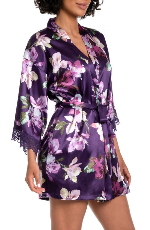 In Bloom By Jonquil Giovanna Lace Trim Satin Robe In Deep Purple