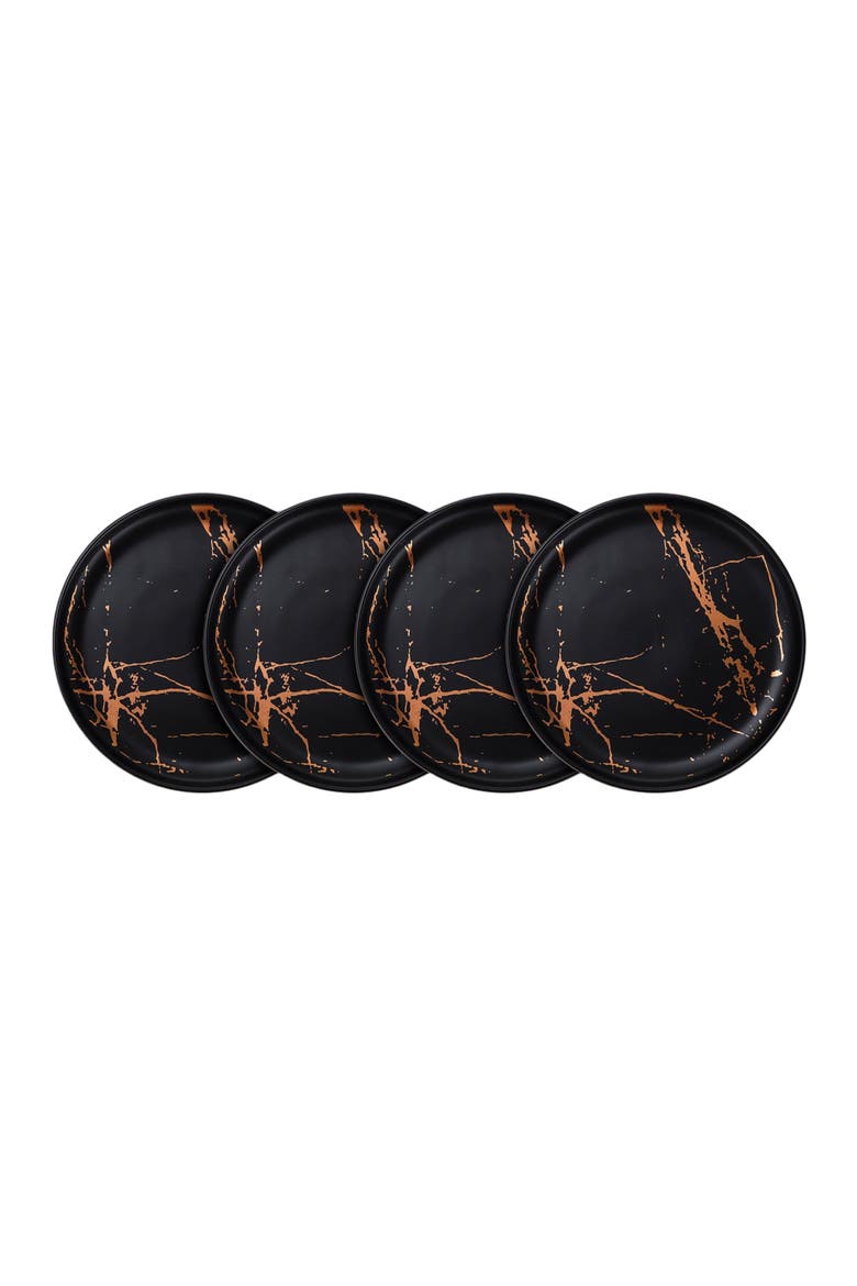Zora Porcelain 4-Piece Salad Plate Set, Main, color, Black