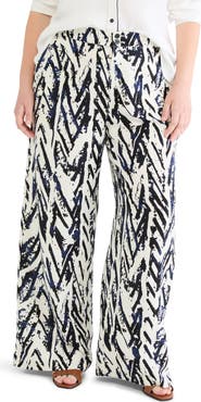 NIC+ZOE Indigo Crosshatch Linen Blend Wide Leg Pants
