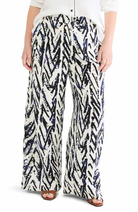 Indigo Crosshatch Linen Blend Wide Leg Pants