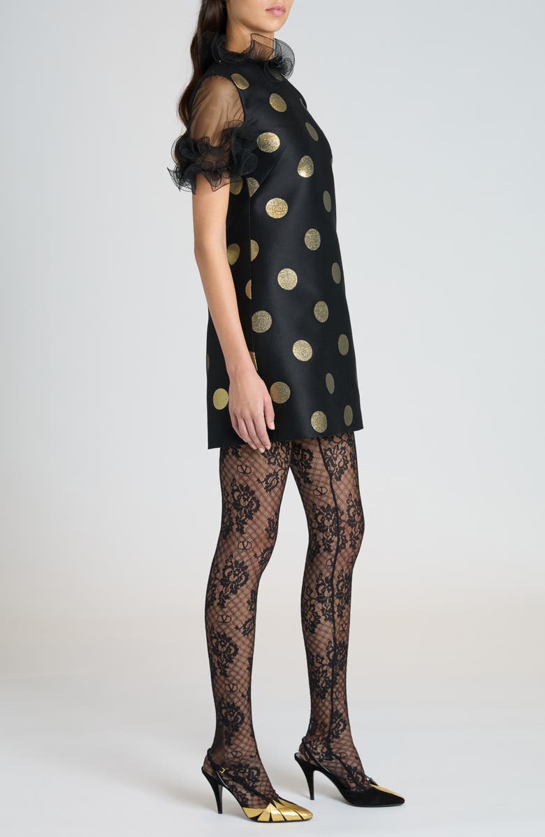 Valentino Garavani Polka Dot Ruffle Trim Shift Dress, Alternate, color, 