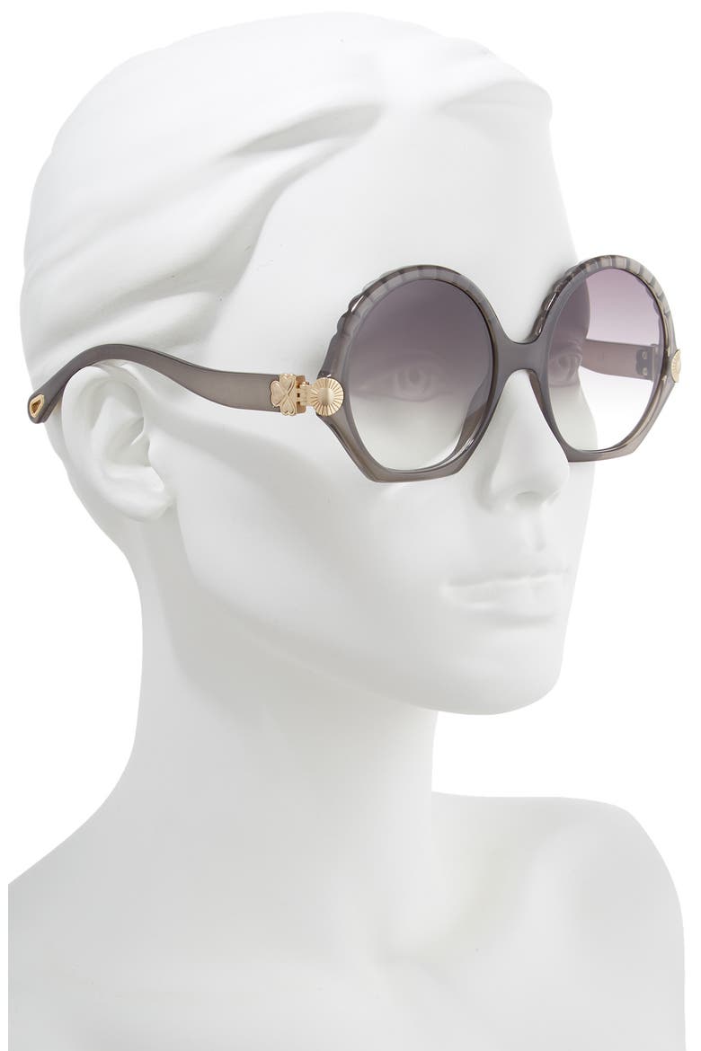 Vera Seashell 56mm Round Sunglasses, Alternate, color, DARK GREY