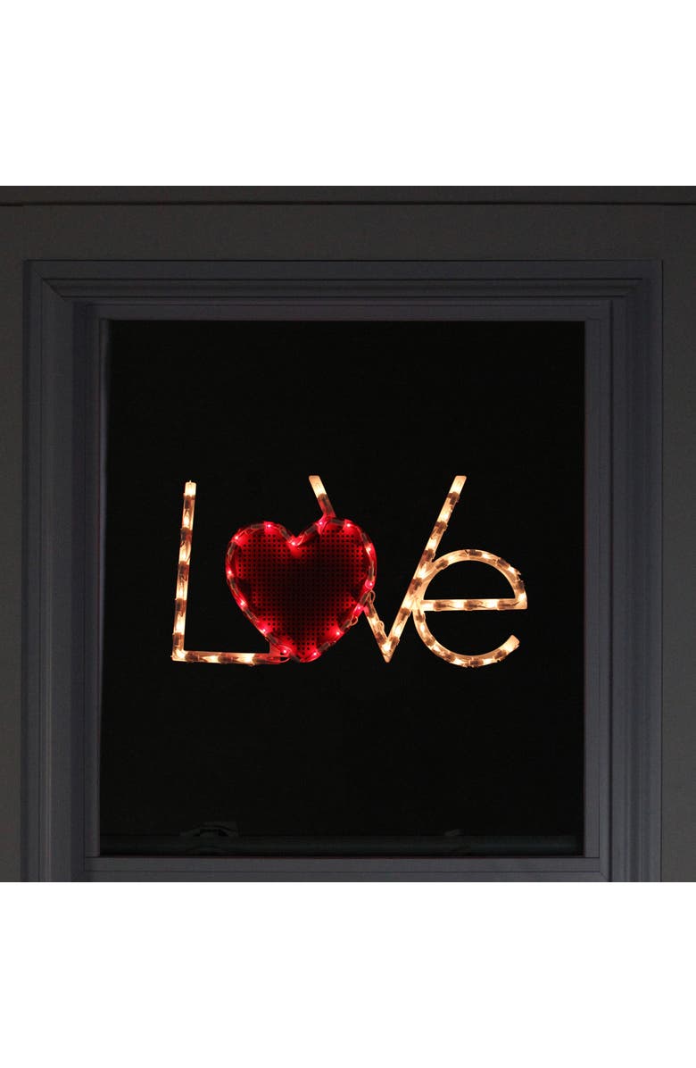 Northlight Lighted "Love" with Heart Valentine's Day Window Silhouette - 17" - White and Red, Alternate, color, White