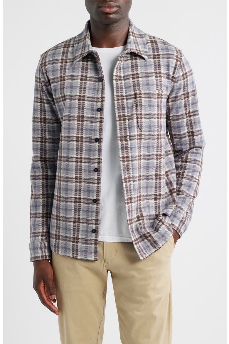 Plaid Knit Shirt Jacket, Main, color, HEATHER FOG COMBO