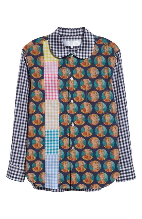 TAO COMME DES GARÇONS TAO COMME DES GARÇONS MIXED PRINT COTTON BROADCLOTH BUTTON-UP SHIRT