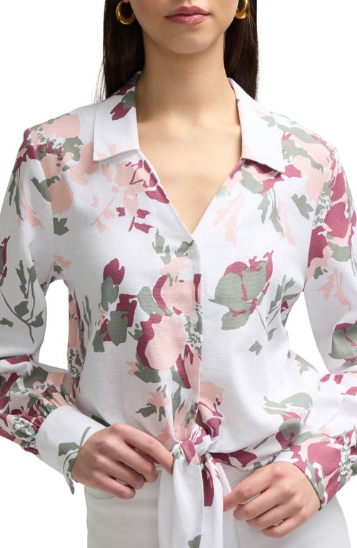 Ellen Tracy Tie Front Shirt In Peach Bouquet