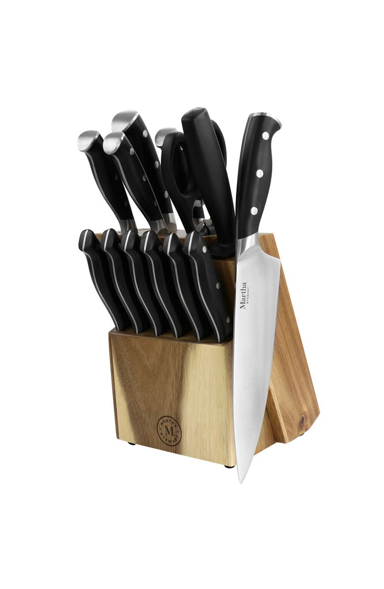 MARTHA STEWART Stainless Steel 14 Piece Cutlery and Knife Block Set, Main, color, Black