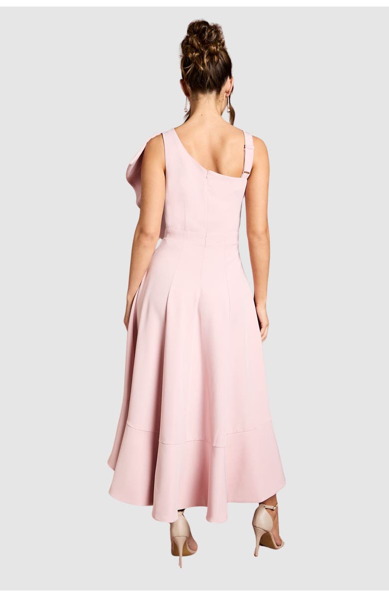 Coast One Shoulder Crepe Ruffle Midi Dress, Alternate, color, Blush