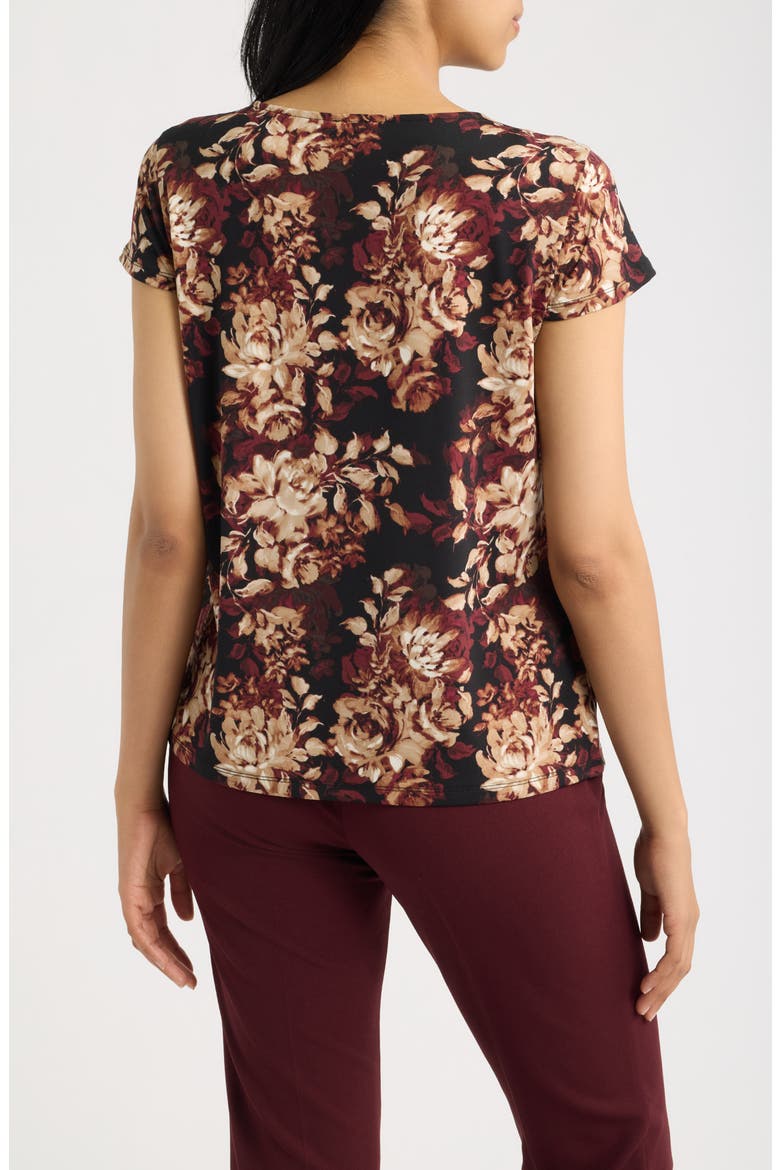 Pleated Neck Cap Sleeve Top, Alternate, color, ANNE BLACK MULTI