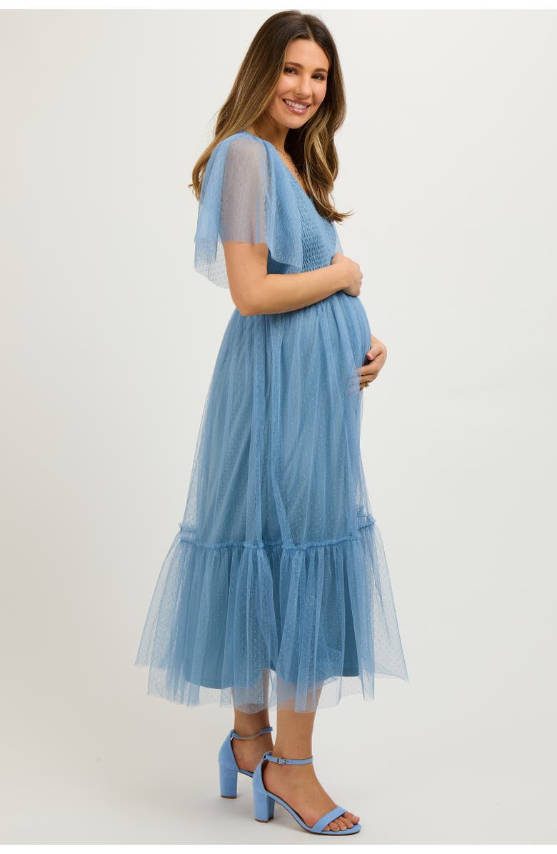 PinkBlush Dotted Tulle Smocked Midi Dress, Alternate, color, Blue