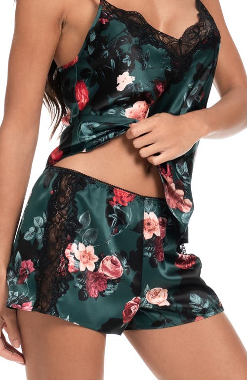 In Bloom By Jonquil Lace Trim Satin Short Pajamas In Forest Green