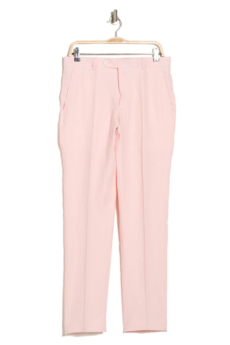 Flat Front Linen Trousers, Alternate, color, PINK PLAIN