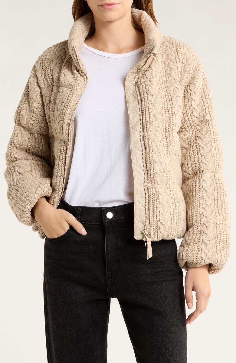 Marine Layer Alba Cable Cotton Blend Puffer Jacket, Main, color, Warm Taupe