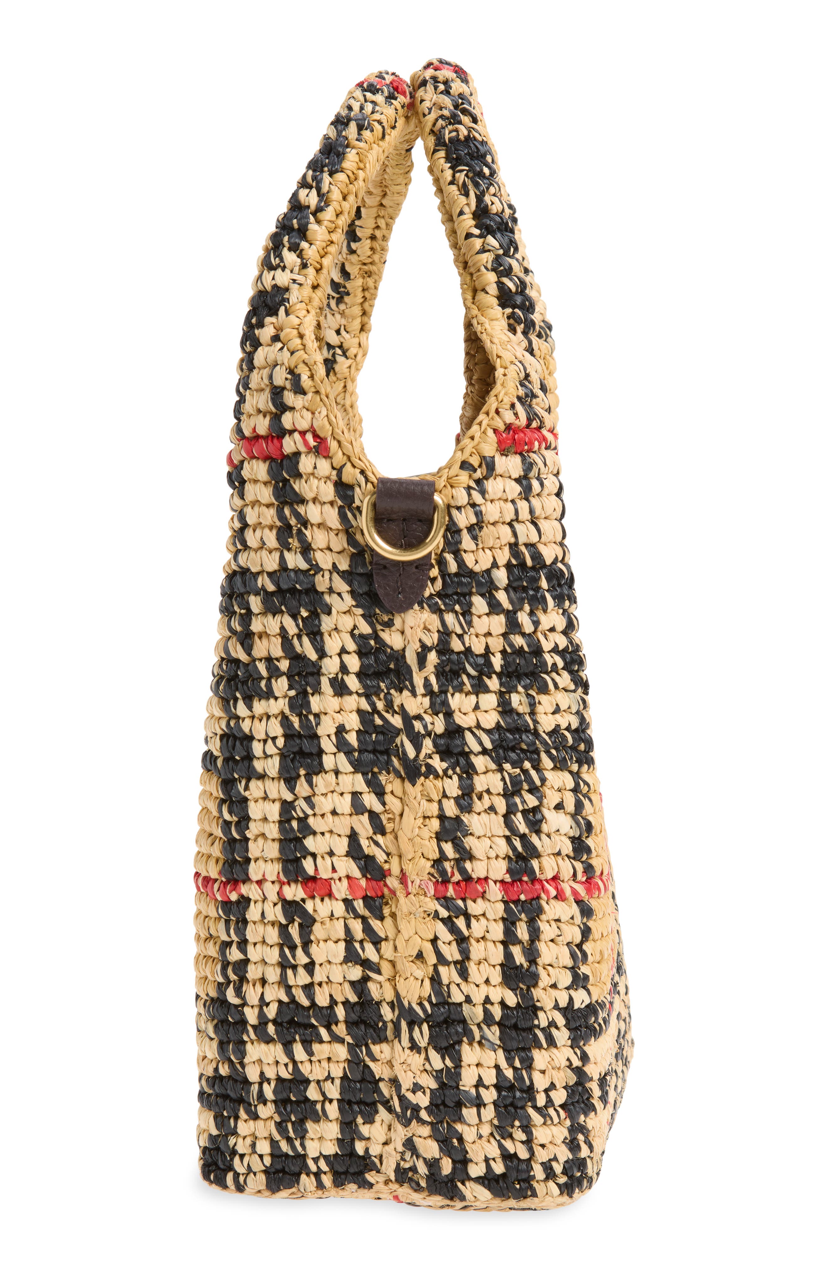 Mini Margate Check Raffia Tote, Alternate, color, SAND