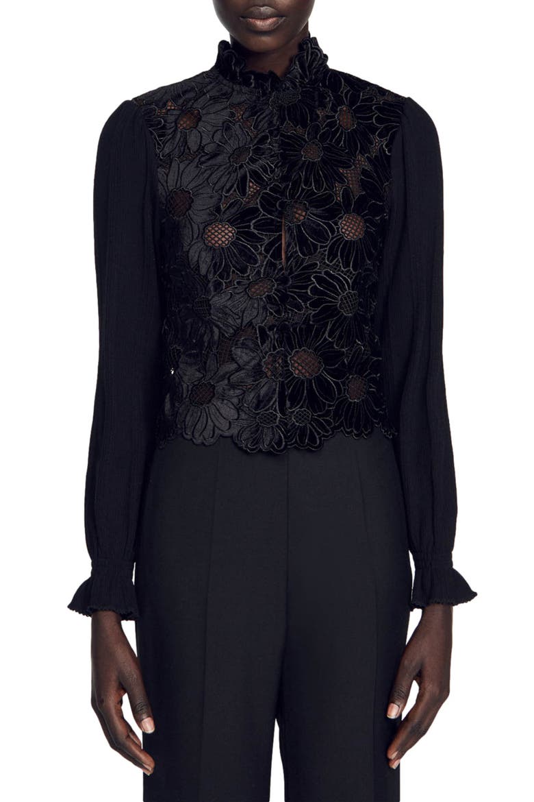 May Floral Guipure Lace Mock Neck Velvet Top (Women) | Nordstrom