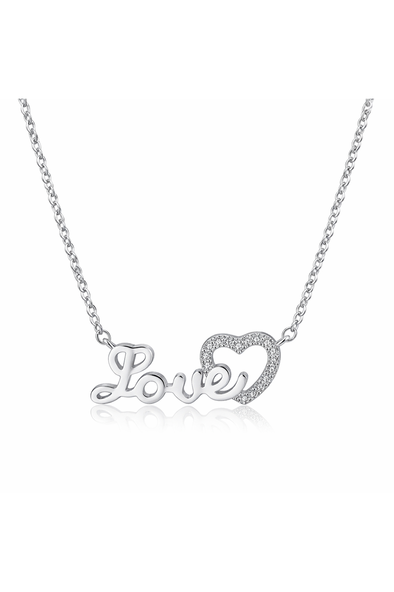 Crystal Heart And Love Necklace, Main, color, Silver
