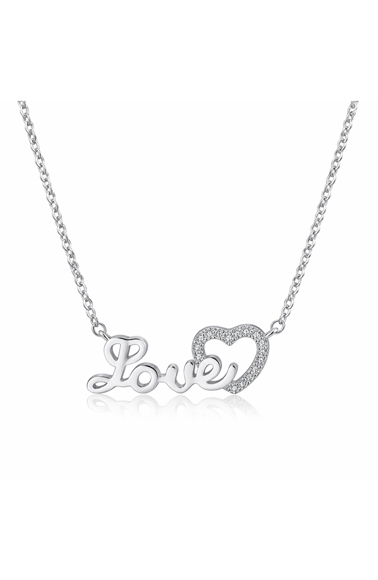 Donatello Gian Crystal Heart And Love Necklace, Main, color, Silver