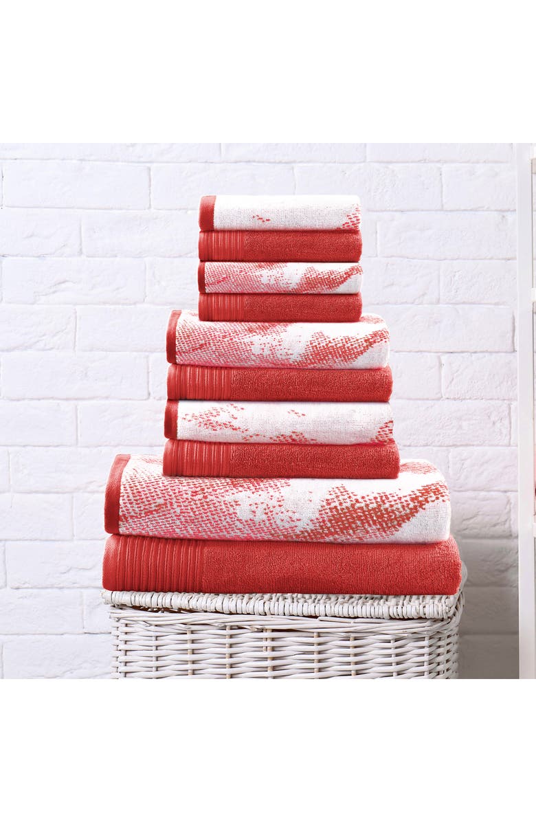 Superior Marble 10-Piece Quick-Drying Cotton Towel Set, Alternate, color, Terra Cotta