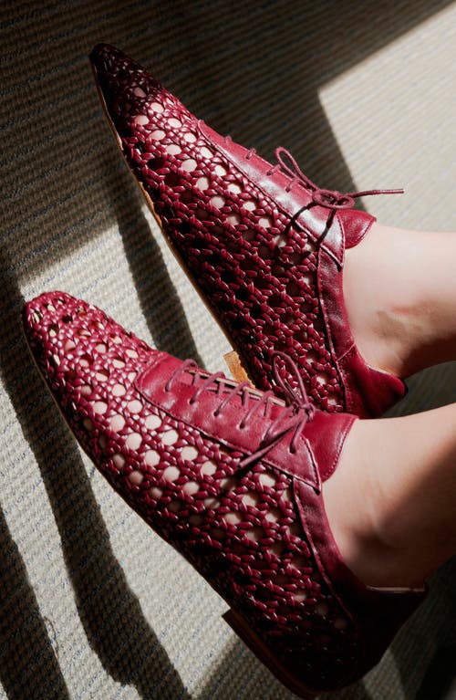 Andrea Gomez Antonia Woven Leather Flat In Burgundy