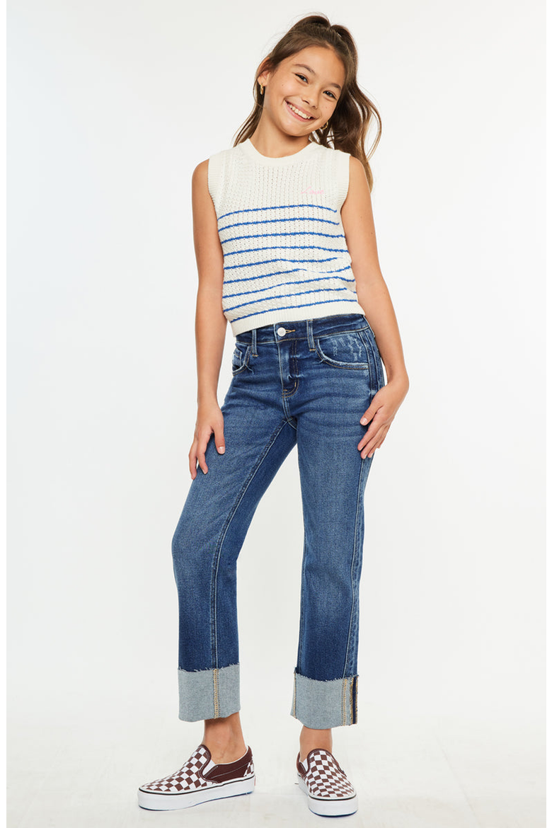 Gisela Mid Rise Kids Cropped Straight Jeans, Alternate, color, Dark Wash