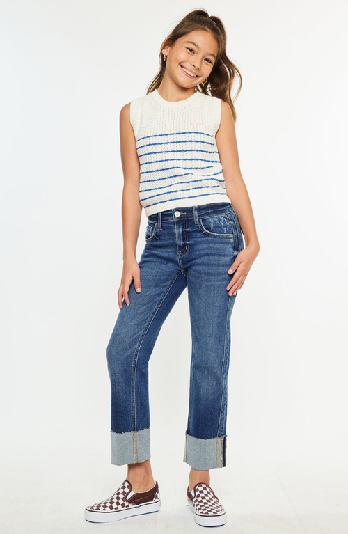 Kancan Gisela Mid Rise Kids Cropped Straight Jeans In Multi